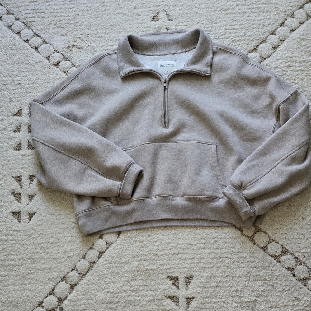 Abercrombie & Fitch Taupe Quarter-Zip Hoodie